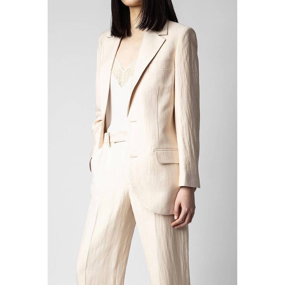 NEW ZADIG & VOLTAIRE violet tailleur lin blazer in poudre - Picture 2 of 3
